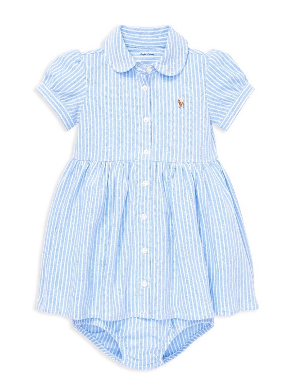 POLO RALPH LAUREN Baby Girl Striped Knit Oxford Blue Dress Set 3M